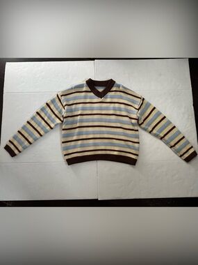 SHEIN Womens striped knitted v-neck sweater